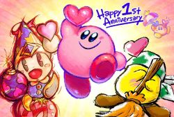Rule 34 | anniversary, bandana, black eyes, blue eyes, blush stickers, bomb, broom, broom hatter, commentary request, english text, explosive, faceless, floating, food, hat, heart, kirby, kirby: star allies, kirby (series), maxim tomato, nintendo, no humans, official art, open mouth, parasol, poppy bros jr, smile, umbrella, waddle dee
