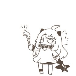 Rule 34 | 10s, 1girl, abyssal ship, ahoge, aircraft, airplane, anklet, chibi, gloves, horns, inishie, jewelry, kantai collection, long hair, northern ocean princess, poop, poop on a stick, solo, translated, white hair