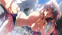 Rule 34 | 1boy, 1girl, bandages, blush, breasts, clothed sex, cum, cum on body, cum on breasts, cum on hair, cum on upper body, game cg, grabbing, grabbing another&#039;s breast, green eyes, hetero, large breasts, long hair, minakawa sui, minori (company), natsuzora no perseus, navel, nipples, open mouth, penis, pussy, red hair, school swimsuit, sex, swimsuit, takasaki mako, uncensored, vaginal, water, wet