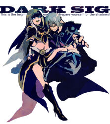 Rule 34 | 1boy, 1girl, awaguri, bare legs, black cape, black capelet, black footwear, black gloves, black hair, black jacket, black pants, black skirt, blue eyes, cape, capelet, carly nagisa, dark signer uniform, english text, evil grin, evil smile, facing viewer, gloves, grey hair, grin, hand on another&#039;s head, hand on own hip, jacket, kiryu kyosuke, leaning on person, looking at viewer, outstretched hand, pants, sitting, skirt, smile, yellow eyes, yu-gi-oh!, yu-gi-oh! 5d&#039;s