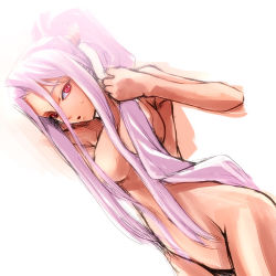 Rule 34 | 1girl, censored, convenient censoring, fate/stay night, fate (series), hair censor, hair over breasts, long hair, medusa (fate), medusa (rider) (fate), nude, purple hair, red eyes, solo, uraomote, very long hair
