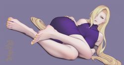 Rule 34 | 1girl, ass, barefoot, blonde hair, blue eyes, feet, hair over one eye, hand on own ass, highres, long hair, looking at viewer, lying, nail polish, naruto (series), on side, toes, xiumu bianzhou, yamanaka ino