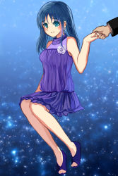Rule 34 | 10s, 1girl, akitsuki (oenothera), blue eyes, blue hair, dress, flower, holding hands, highres, hiradaira chisaki, long hair, long legs, nagi no asukara, rose, solo focus