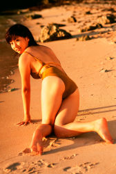 Rule 34 | beach, harada mai, highres, mai sweet, one-piece swimsuit, photo (medium), swimsuit