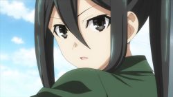 Rule 34 | 10s, 1girl, :d, animated, animated gif, black eyes, black hair, blush, close-up, cloud, date a live, day, hair between eyes, heart, heart-shaped pupils, kusakabe ryouko (date a live), long hair, looking at viewer, looking back, open mouth, outdoors, ponytail, screencap, sidelocks, sky, smile, solo, sparkle, spoken heart, symbol-shaped pupils