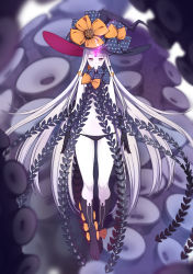 Rule 34 | 1girl, abigail williams (fate), abigail williams (third ascension) (fate), absurdres, ao (aokisora ao), bad id, bad pixiv id, black bow, black headwear, black panties, bow, breasts, colored skin, expressionless, fate/grand order, fate (series), full body, grey skin, hat, highres, keyhole, long hair, lowleg, lowleg panties, multiple bows, navel, orange bow, panties, red eyes, small breasts, suction cups, tentacles, third eye, underwear, very long hair, white hair, white skin, witch hat