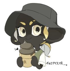 Rule 34 | 1boy, a a2001214, blonde hair, closed mouth, commentary request, dark-skinned male, dark skin, eyebrow cut, food, grey hat, hat, heart, highres, holding, holding food, ice cream, low ponytail, medium hair, nintendo, octoling, octoling boy, octoling player character, shirt, short ponytail, simple background, smile, solo, splatoon (series), tentacle hair, translation request, upper body, very dark skin, white background, white eyes