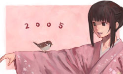 Rule 34 | 00s, 1girl, 2005, animal on arm, bird, bird on arm, japanese clothes, kimono, original, solo