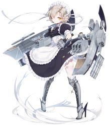Rule 34 | 1girl, apron, artist request, azur lane, black dress, blush, boots, braid, breasts, buttons, chain, closed mouth, cross, cross-laced footwear, dress, dual wielding, eyebrows, eyelashes, facing away, frilled apron, frills, full body, garter straps, grey footwear, hair over one eye, high heel boots, high heels, holding, knee boots, lace-up boots, legs apart, light brown hair, looking at viewer, machinery, maid, maid apron, maid headdress, official art, orange eyes, puffy short sleeves, puffy sleeves, ribbon, sheffield (azur lane), short hair, short sleeves, skindentation, skirt, sleeve cuffs, small breasts, smoke, solo, standing, tachi-e, thighhighs, torpedo, torpedo tubes, transparent background, turret, twin braids, waist apron, white apron, white ribbon, white thighhighs, zettai ryouiki