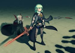 Rule 34 | arm guards, blue eyes, broken mask, brown pantyhose, byleth (female) (fire emblem), byleth (fire emblem), cloak, edelgard von hresvelg, enlightened byleth (female), fire emblem, fire emblem: three houses, flame emperor, lace, lace-trimmed legwear, lace trim, mask, nintendo, pantyhose, pantyhose under shorts, print pantyhose, protecting, purple eyes, serious, shadow, shorts, silver hair, spoilers, sword, sword of the creator, tenchi666, waist cape, weapon