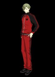 Rule 34 | 10s, 1boy, alternate costume, eyes visible through hair, full body, hair over one eye, highres, jacket, looking at viewer, male focus, official art, pants, shirano, shoes, short hair, solo, standing, touken ranbu, track jacket, track pants, track suit, transparent background, uguisumaru