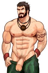 Rule 34 | 1boy, abs, bara, erection, highres, hydaria, league of legends, graves (league of legends), male focus, muscular, pectorals, penis, solo, tagme, tattoo, uncensored