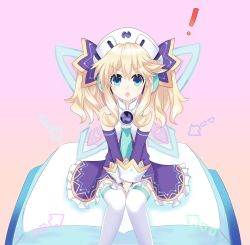 Rule 34 | !, 10s, 1girl, absurdres, bad id, bad twitter id, blonde hair, blue eyes, blush, book, dress, fairy wings, gradient background, highres, histoire, long hair, looking at viewer, neptune (series), open mouth, rian (clearhisty0101), solo, wings
