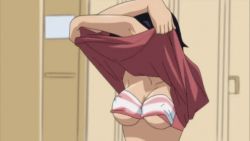 Rule 34 | 00s, 1girl, animated, animated gif, ass, barefoot, bra, breasts, butt crack, character request, covered erect nipples, female focus, panties, shinkon gattai godannar!!, short hair, striped clothes, striped panties, underwear