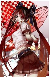 Rule 34 | 1girl, artist request, bow, ca (maeda koutarou), calne ca (deino), chibi, crustacean, hair bow, hair ribbon, hatsune miku, isopod, jewelry, long hair, looking at viewer, nail polish, necklace, non-web source, original, red eyes, red hair, ribbon, saikin osen - bacterial contamination - (vocaloid), school uniform, serafuku, simple background, skirt, skull necklace, solo, twintails, very long hair, vocaloid