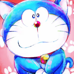 Rule 34 | 1boy, :3, animal ears, bell, blue eyes, cat, cat ears, closed mouth, commentary, doraemon, doraemon (character), looking at viewer, male focus, mochizuki tagosaku, neck bell, paw print, robot, simple background, solo, tail, upper body, whiskers