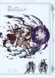 Rule 34 | 1girl, absurdres, animal ears, ass, black hair, boots, breasts, cape, character name, chibi, detached sleeves, erune, full body, gloves, granblue fantasy, gun, high heel boots, high heels, highres, holding, holding weapon, ilsa (granblue fantasy), leg up, long hair, long sleeves, medium breasts, minaba hideo, multiple views, official art, page number, pants, red eyes, scan, sideboob, simple background, torn clothes, twisted torso, uniform, weapon