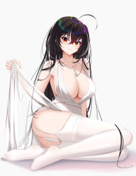 Rule 34 | 1girl, absurdres, ass, azur lane, backless dress, backless outfit, bare shoulders, black hair, breasts, catnnn, center opening, cleavage, cocktail dress, crossed bangs, dress, evening gown, full body, garter straps, hair between eyes, hair strand, highres, jewelry, large breasts, long hair, necklace, official alternate costume, panties, plunging neckline, satin dress, see-through, see-through dress, sleeveless, sleeveless dress, solo, taihou (azur lane), taihou (temptation on the sea breeze) (azur lane), thighhighs, underwear, very long hair, white dress, white garter straps, white hair, white panties, white thighhighs, yellow eyes