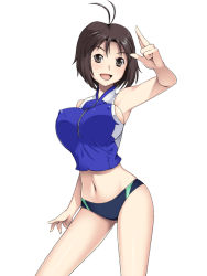 Rule 34 | 10s, 1girl, antenna hair, armpits, bouncing breasts, breasts, brown eyes, brown hair, covered erect nipples, idolmaster, idolmaster (classic), idolmaster 2, kawanuma uotsuri, kikuchi makoto, large breasts, navel, open mouth, solo, underwear, underwear only