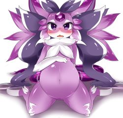 Rule 34 | 1girl, belly, forehead jewel, furry, furry female, highres, moonlight carbuncle, open mouth, pregnant, purple eyes, puzzle &amp; dragons, ravinosuke1, solo