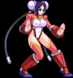 Rule 34 | 1girl, animated, animated gif, aq interactive, arcana heart, atlus, blue hair, bouncing breasts, breasts, covered navel, examu, green eyes, lowres, mei-fang, pixel art, solo, twintails