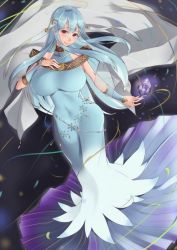 Rule 34 | 1girl, bad id, bad pixiv id, blue hair, bluespice, breasts, dress, fire emblem, hip focus, huge breasts, looking at viewer, ninian, nintendo, red eyes, skin tight, smile, solo, tagme, tight clothes, tight dress, wide hips