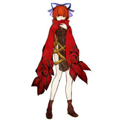 Rule 34 | 1girl, adapted costume, alternate costume, bow, cape, hair bow, red eyes, red hair, sekibanki, shiro (reptil), short hair, simple background, solo, touhou, white background