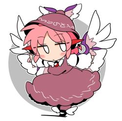 Rule 34 | 1girl, animal ears, bird ears, bird wings, black footwear, blush, brown dress, brown hat, brown socks, closed mouth, collared shirt, dress, earrings, full body, hat, ini (inunabe00), jewelry, kneehighs, long sleeves, mystia lorelei, outstretched arms, pink hair, shirt, shoes, short hair, single earring, sleeve garter, socks, solo, spread arms, touhou, white shirt, white wings, winged footwear, winged hat, wings