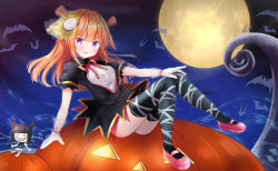 Rule 34 | 1girl, animal, bad id, bad pixiv id, bat (animal), black dress, black thighhighs, blue hair, blush, breasts, commentary request, copyright request, dress, full body, full moon, gloves, hair ornament, halloween, highres, jack-o&#039;-lantern, long hair, looking at viewer, masayo (gin no ame), md5 mismatch, moon, multicolored hair, night, night sky, orange hair, pink footwear, puffy short sleeves, puffy sleeves, purple eyes, resolution mismatch, see-through, shoes, short sleeves, sitting, sky, small breasts, smile, solo, streaked hair, thighhighs, two side up, v-shaped eyebrows, virtual youtuber, white gloves