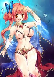 Rule 34 | 1girl, ahoge, arm up, armlet, bare shoulders, blush, bracelet, breastless clothes, breasts, brown hair, bubble, butterfly hair ornament, chain belt, choker, cleavage, crotchless, crotchless panties, dancer (ragnarok online), freediving, hair bun, hair ornament, highres, jewelry, large breasts, long hair, lots of jewelry, navel, necklace, nipples, orange eyes, panties, pussy, ragnarok online, see-through, shawl, single hair bun, solo, sorai shin&#039;ya, thigh gap, thighs, uncensored, underwater, underwear