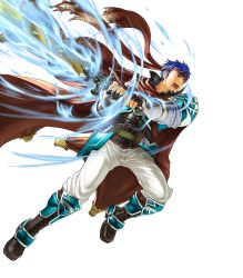Rule 34 | 1boy, arm guards, armor, armored boots, blue eyes, blue hair, boots, cape, fingerless gloves, fire emblem, fire emblem: path of radiance, fire emblem: radiant dawn, fire emblem heroes, full body, gloves, glowing, glowing weapon, headband, highres, holding, holding sword, holding weapon, ike (fire emblem), kita senri, knee boots, looking away, male focus, nintendo, official art, open mouth, pants, ragnell, short hair, shoulder armor, sword, transparent background, weapon