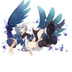 1girl amazuyu_tatsuki black_footwear black_pasties blue_eyes blue_wings full_body highres long_sleeves looking_at_viewer medium_hair mutsumi_(utawarerumono) non-web_source official_art open_mouth pelvic_curtain photoshop_(medium) solo transparent_background utawarerumono utawarerumono:_lost_flag wings