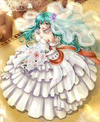Rule 34 | 1girl, :d, blush, bouquet, breasts, bridal veil, bride, cleavage, commentary request, dress, eirika (fire emblem), elbow gloves, fire emblem, fire emblem: the sacred stones, fire emblem awakening, flower, frilled dress, frills, from above, gloves, hair flower, hair ornament, highres, holding, holding bouquet, long dress, looking at viewer, looking up, medium breasts, nintendo, open mouth, smile, solo, strapless, strapless dress, veil, wedding dress, white dress, white gloves, yuino (fancy party)