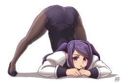 Rule 34 | 1girl, ass, black pantyhose, cigarette, finalcake, jack-o&#039; challenge, jill stingray, long hair, looking at viewer, pantyhose, pencil skirt, purple eyes, purple hair, skirt, solo, twintails, va-11 hall-a, vest