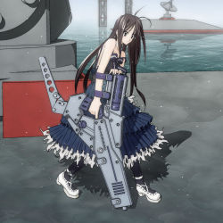 Rule 34 | 1girl, 3d, armored core, energy gun, female focus, from software, full body, gun, hier, laser rifle, ocean, outdoors, rifle, sky, solo, standing, water, weapon