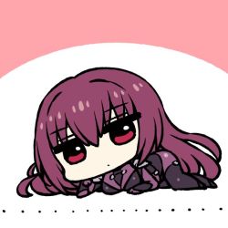 Rule 34 | 1girl, artist request, chibi, fate/grand order, fate (series), looking at viewer, purple eyes, purple hair, scathach (fate), scathach (fate)