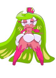 Rule 34 | 1girl, artist request, ass, colored skin, creatures (company), female focus, full body, game freak, gen 7 pokemon, green hair, grin, highres, long hair, looking at viewer, monster girl, multicolored skin, nintendo, plant girl, pokemon, pokemon (creature), purple eyes, purple skin, shiny clothes, simple background, smile, solo, tsareena, two-tone skin, very long hair, white background, white skin