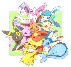 Rule 34 | blue eyes, brown eyes, closed eyes, creatures (company), eevee, espeon, evolutionary line, flareon, game freak, gen 1 pokemon, gen 2 pokemon, gen 4 pokemon, gen 6 pokemon, glaceon, jolteon, leafeon, nintendo, no humans, one eye closed, open mouth, pink eyes, pokemon, pokemon (creature), purple eyes, red eyes, smile, sylveon, tail, tongue, tongue out, triangle mouth, umbreon, vaporeon, wataametulip