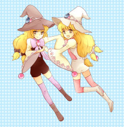 Rule 34 | 2girls, beryl benito, blonde hair, boots, brown eyes, dual persona, hat, multiple girls, open mouth, ribbon, smile, tales of (series), tales of hearts, thighhighs, witch hat