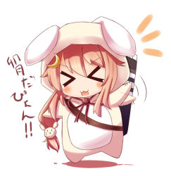 Rule 34 | &gt; &lt;, 10s, 1girl, :3, :x, alternate costume, animal costume, bad id, bad pixiv id, blush, chibi, closed eyes, costume, crescent, crescent hair ornament, gasuto (kamikami), hair ornament, kantai collection, long hair, open mouth, personification, rabbit, rabbit costume, red hair, smile, solo, uzuki (kancolle), | |