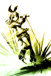 Rule 34 | 1girl, high contrast, highres, kagamine rin, microphone, mohomen, ribbon, short hair, solo, standing, vocaloid
