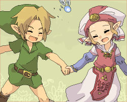 Rule 34 | 1boy, 1girl, aged down, blonde hair, blush, fairy, happy, hat, link, lowres, navi, nintendo, oekaki, open mouth, pointy ears, princess zelda, smile, the legend of zelda, the legend of zelda: ocarina of time, tsutsuji, young link, young zelda