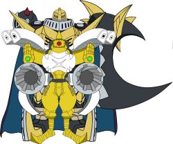 Rule 34 | cannon, cape, digimon, digimon (creature), fusion, looking at viewer, musoknightmon, scar, solo, transparent background
