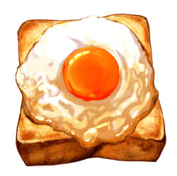 Rule 34 | bread slice, egg (food), food, food focus, fried egg, fried egg on toast, highres, no humans, oikawa 2301, original, simple background, still life, toast, white background