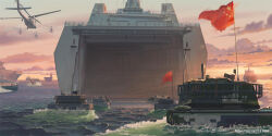 Rule 34 | aircraft, amphibious assault ship, amphibious ground vehicle, changhe z-8, helicopter, highres, hovercraft, ocean, original, people&#039;s liberation army, people&#039;s liberation army ground force, people&#039;s liberation army navy, people&#039;s republic of china flag, shouhui lang qun, signature, type 075 lhd, type 726 lcac, watercraft, well dock, zbd-05