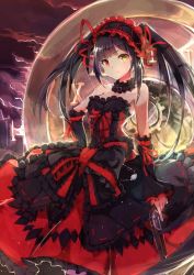 Rule 34 | 1girl, bad id, bad pixiv id, bare shoulders, black hair, choker, clock eyes, cowboy shot, date a live, detached sleeves, dress, frilled choker, frilled dress, frilled sleeves, frills, gears, gothic lolita, gun, hairband, hand on own hip, heterochromia, highres, holding, holding gun, holding weapon, jpeg artifacts, lolita fashion, lolita hairband, long hair, looking at viewer, red eyes, solo, symbol-shaped pupils, tokisaki kurumi, twintails, user nexz2257, weapon, yellow eyes