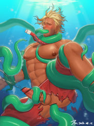 Rule 34 | 1boy, abs, anal, bara, blonde hair, cassidy (overwatch), drooling, erection, jin (id=10233939), lifeguard, male focus, male penetrated, monster, muscular, overwatch, overwatch 1, pectorals, penis, restrained, tagme, tentacles, tentacles on male, torn clothes, water, whistle