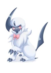 Rule 34 | absol, animal focus, blush, bow, claws, closed mouth, creatures (company), game freak, gen 3 pokemon, horns, nintendo, pink eyes, pokemon, pokemon (creature), simple background, single horn, sitting, solo, soruva 359, white background, white hair