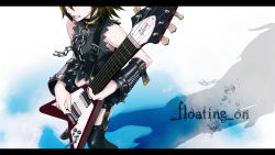Rule 34 | 1girl, chain, clenched teeth, electric guitar, gibson, guitar, hagane rin, hanji (hansi), head out of frame, highres, instrument, kagamine rin, letterboxed, plectrum, shadow, solo, teeth, vocaloid