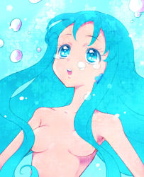 Rule 34 | 10s, 1girl, bad id, bad pixiv id, blue background, blue eyes, blue hair, breasts, bubble, hair censor, hair over breasts, heartcatch precure!, kagami chihiro, kurumi erika, long hair, matching hair/eyes, nude, precure, small breasts, solo